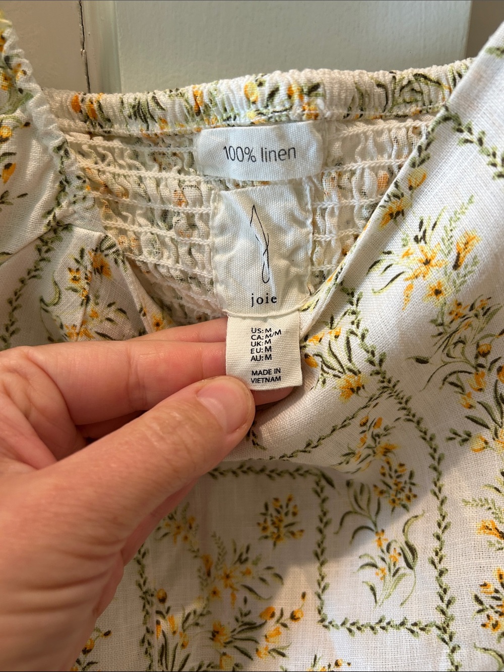 Joie Cream Floral Square-Neck Linen Top Size Medium - Picture 3 of 6